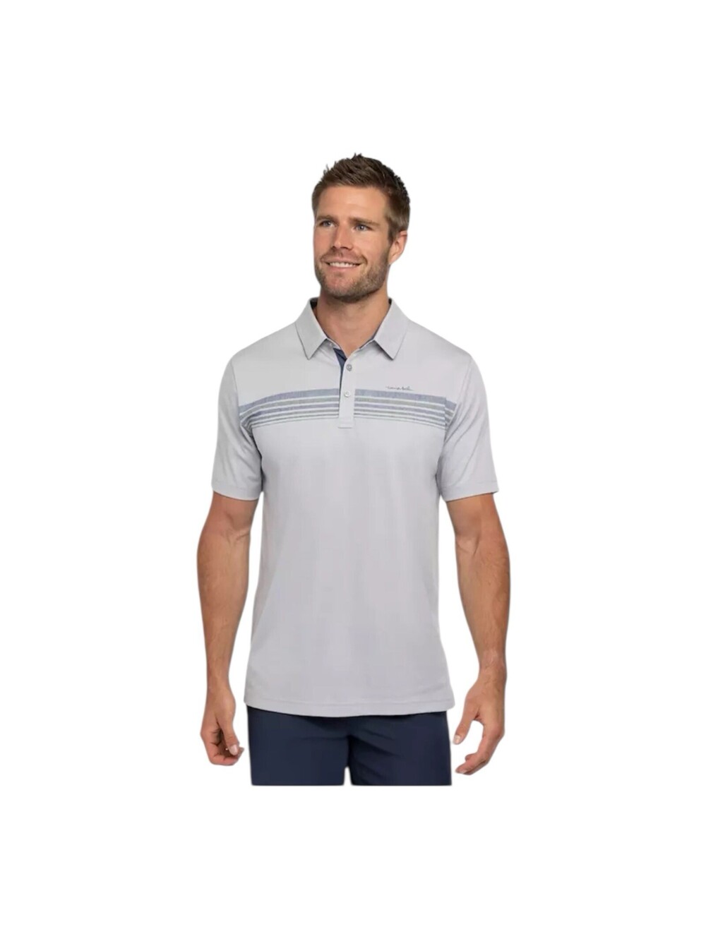 Travis Mathew Summer Storm Golf Polo Shirt, Gray, Chest Stripes, Men’s Size XXL